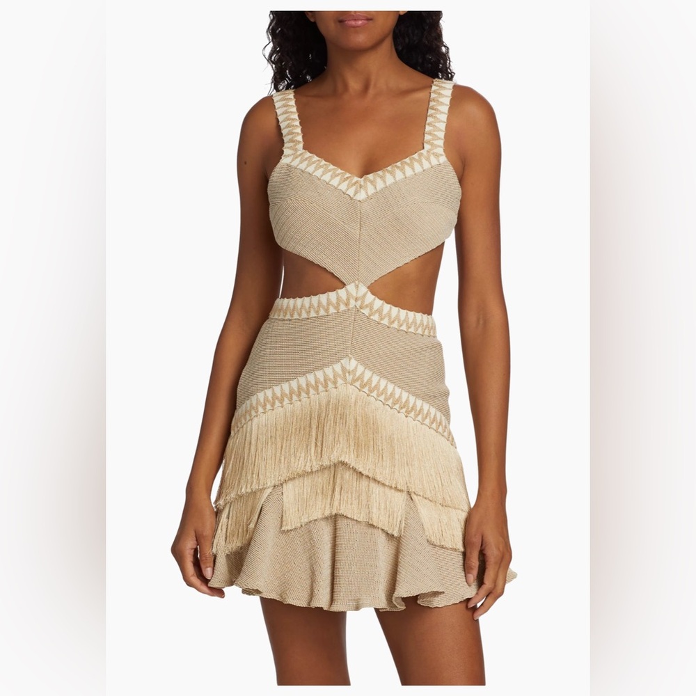 PatBO Beige Fringe Mini Dress